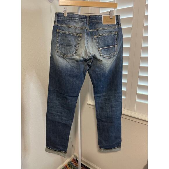 Care Label Men’s Italian Button Fly Dark Distressed Denim - Picture 2 of 6